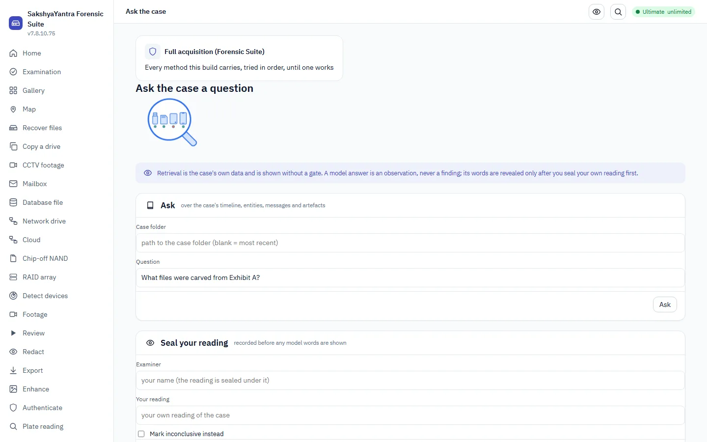 Ask-the-case: retrieval list and a sealed verdict track