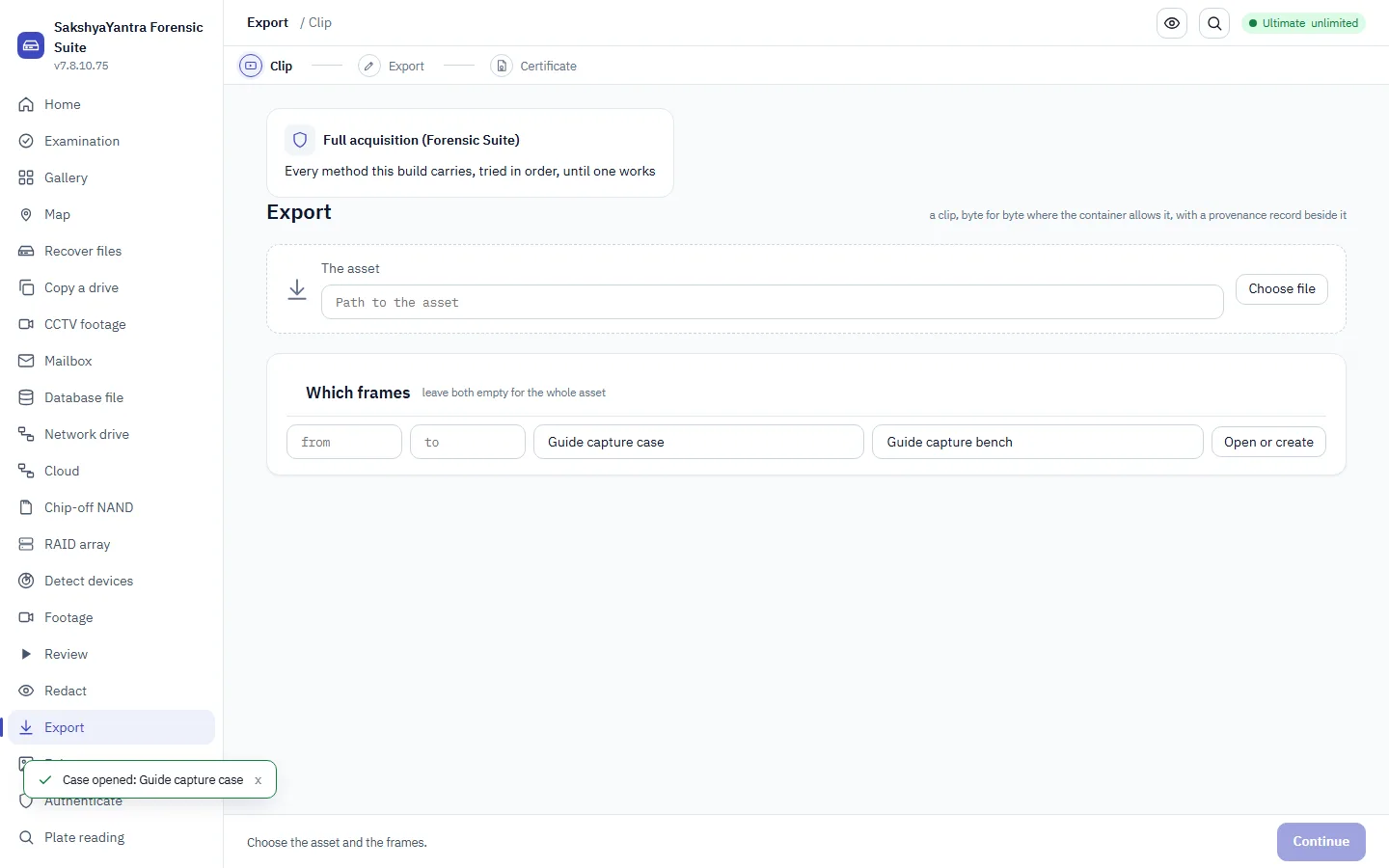 Export and the Section 63(4) certificate builder with a case open