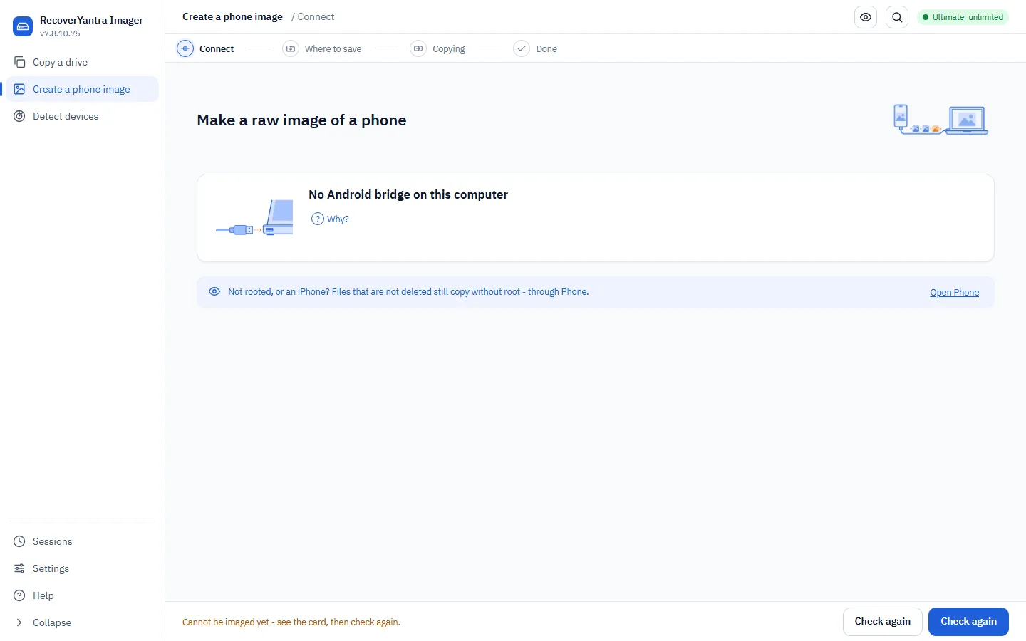 Create a phone image &mdash; the honest 'no rooted/consenting phone' state.