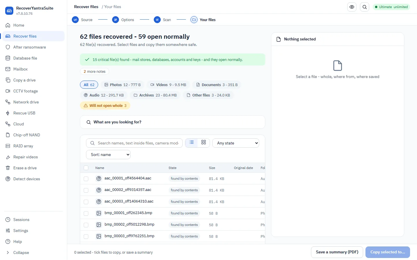 Step 4 &mdash; your files, with plain-language notes and filters.