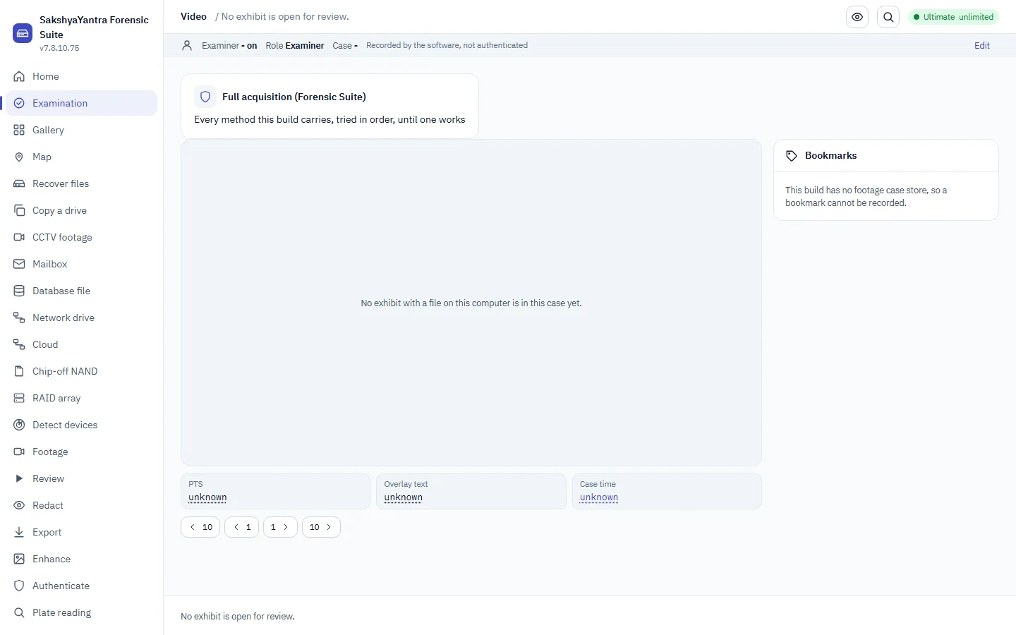 SakshyaYantra Forensic Suite: video review with presentation time, overlay text and case time as separate fields